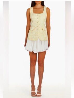 Amanda Uprichard Butter Yellow Brocade Vest with Ruffle Hem skirt size Large